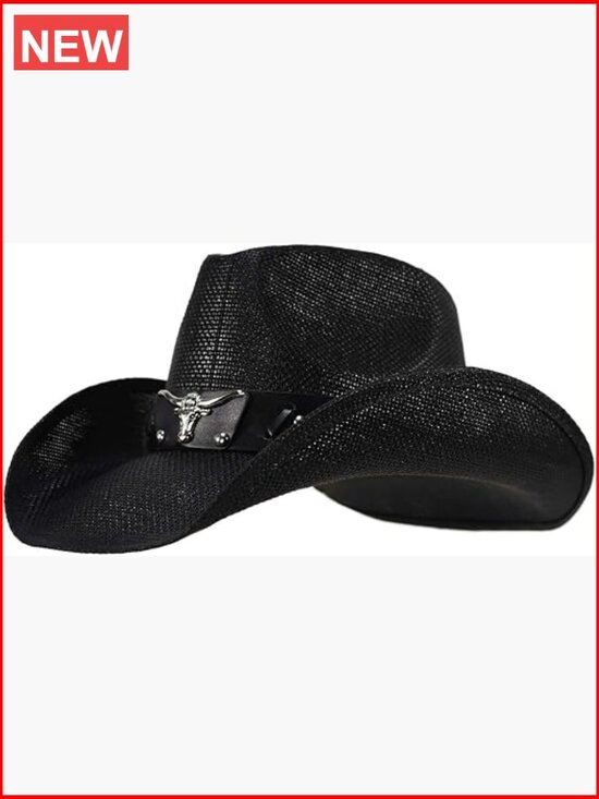 Straw Cowboy Hat with Wide Brim for Sun Protection Unisex main image 6